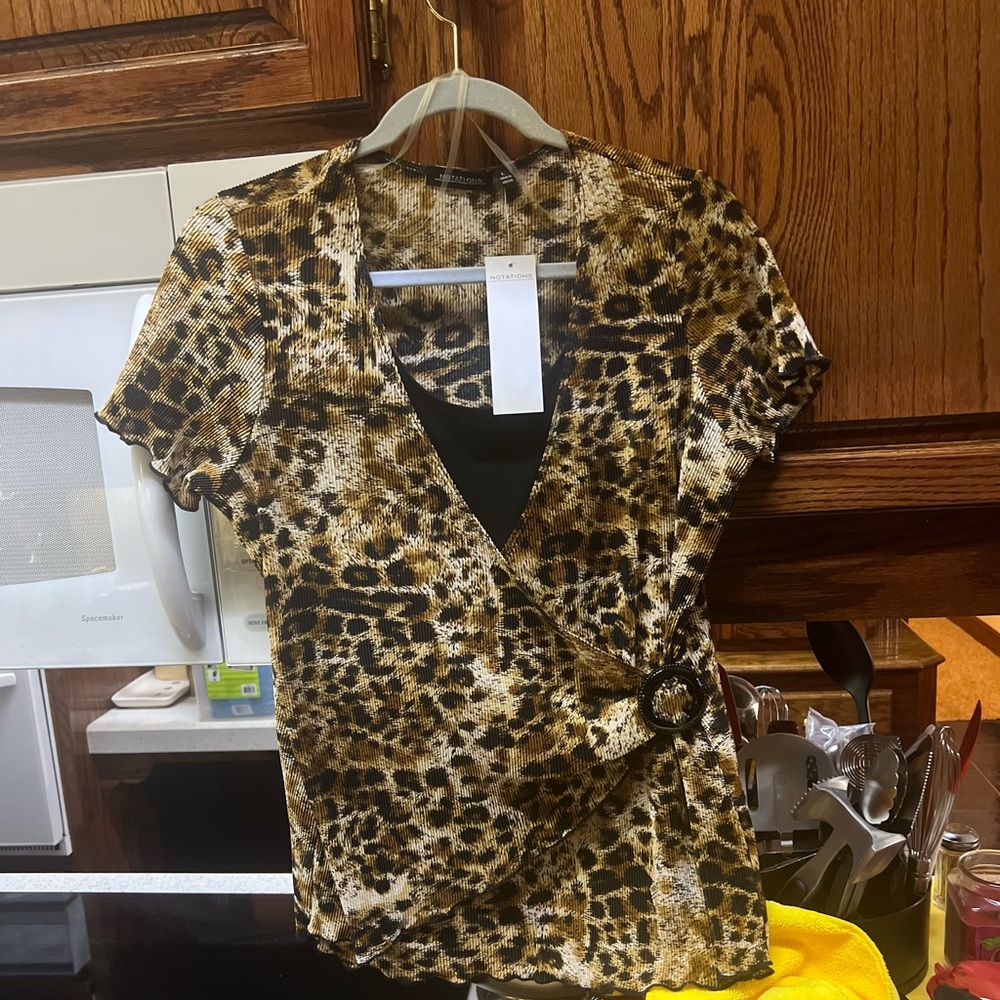 Ladies Leopard Print and Black Blouse/Top